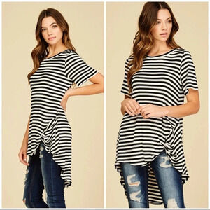NWT Annabelle boutique Stripe high low tunic knit top sz S twist front